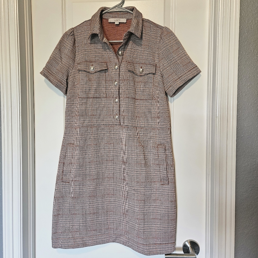 LOFT Plaid Short Sleeve Dress